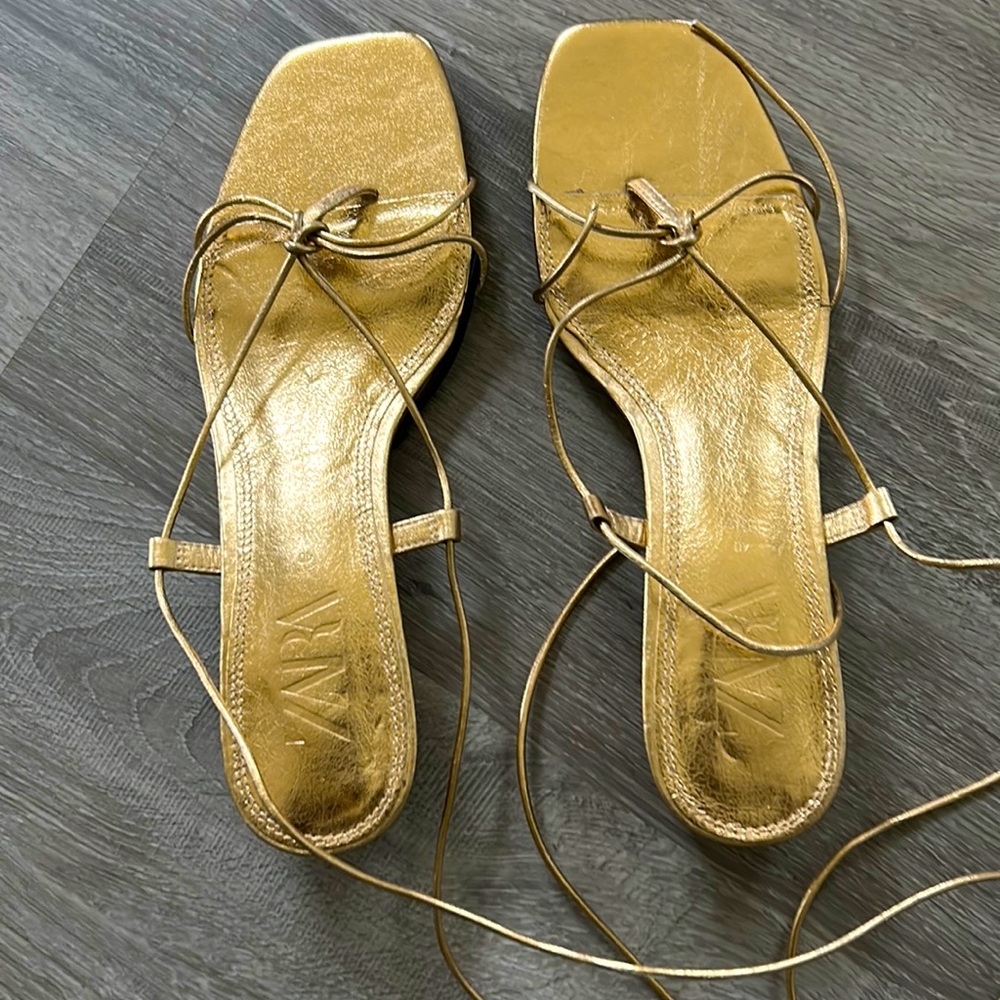 ZARA gold leather strappy sandals sz 40